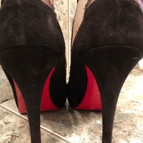 Louboutin Black & Nude Suede Booties - Picture 3 of 8